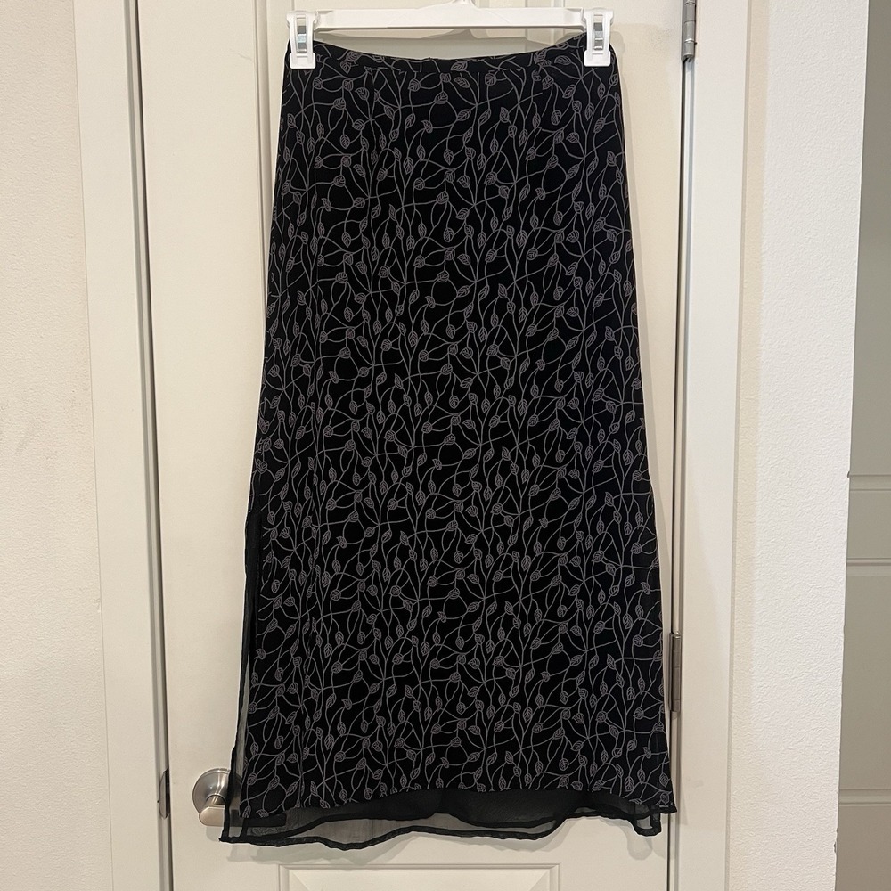 vtg 90s y2k Maxi Skirt Small Indie Whimsigoth Cottage Grunge Floral Vine Sheer